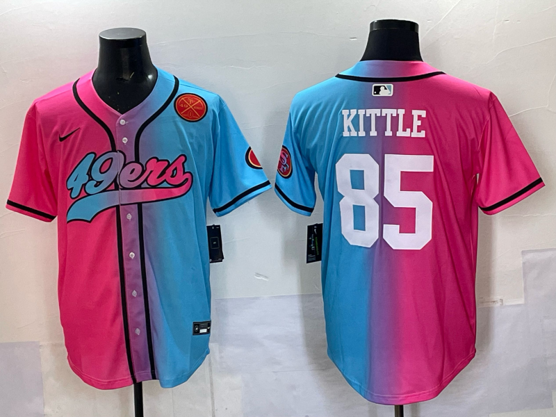 Men 2025 San Francisco 49ers #85 Kittle Pink Blue pink Nike Limited NFL Jersey 009